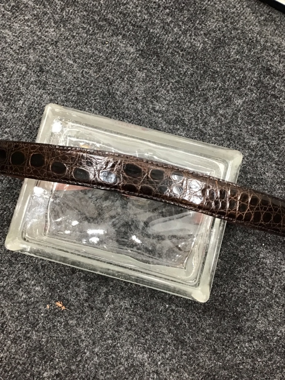 Vintage Encueros Dark Brown Crocodile Leather Belt with Tortoiseshell Buckle 30 - Picture 5 of 11